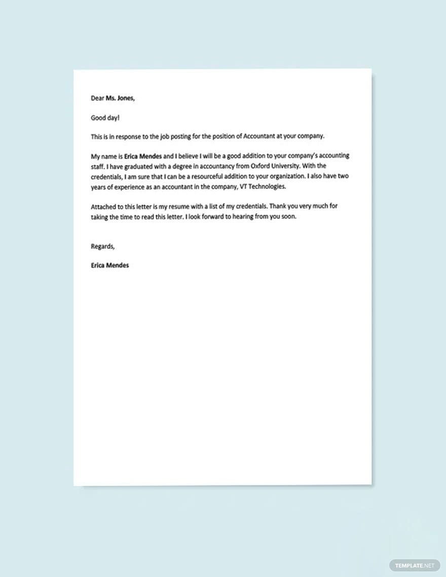 Accountant Application Letter Template