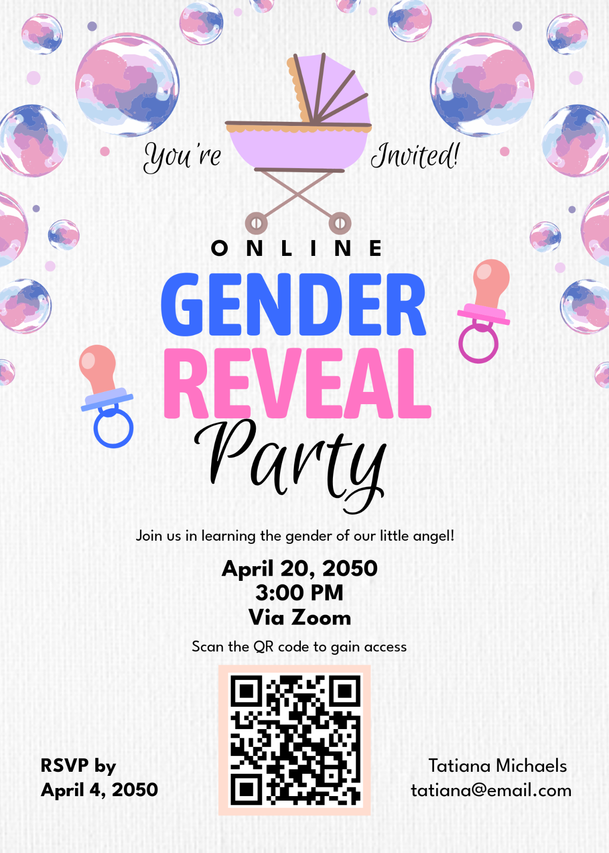 Free Gender Reveal Invitation with QR Code Template