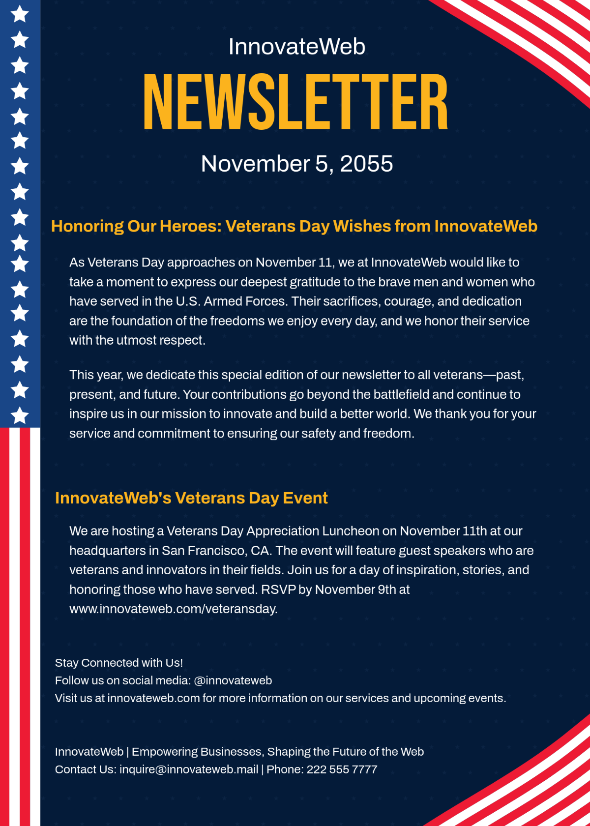 Free Veterans Day Wishes Newsletter Template