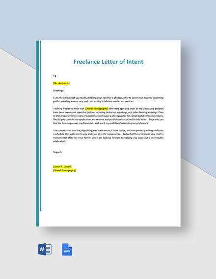 Free Freelance Letter Of Intent Template Google Docs Word Template Net