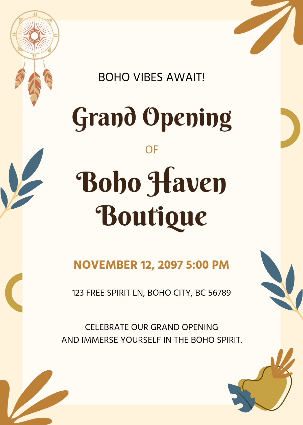 Free Boho Grand Opening Invitation Template