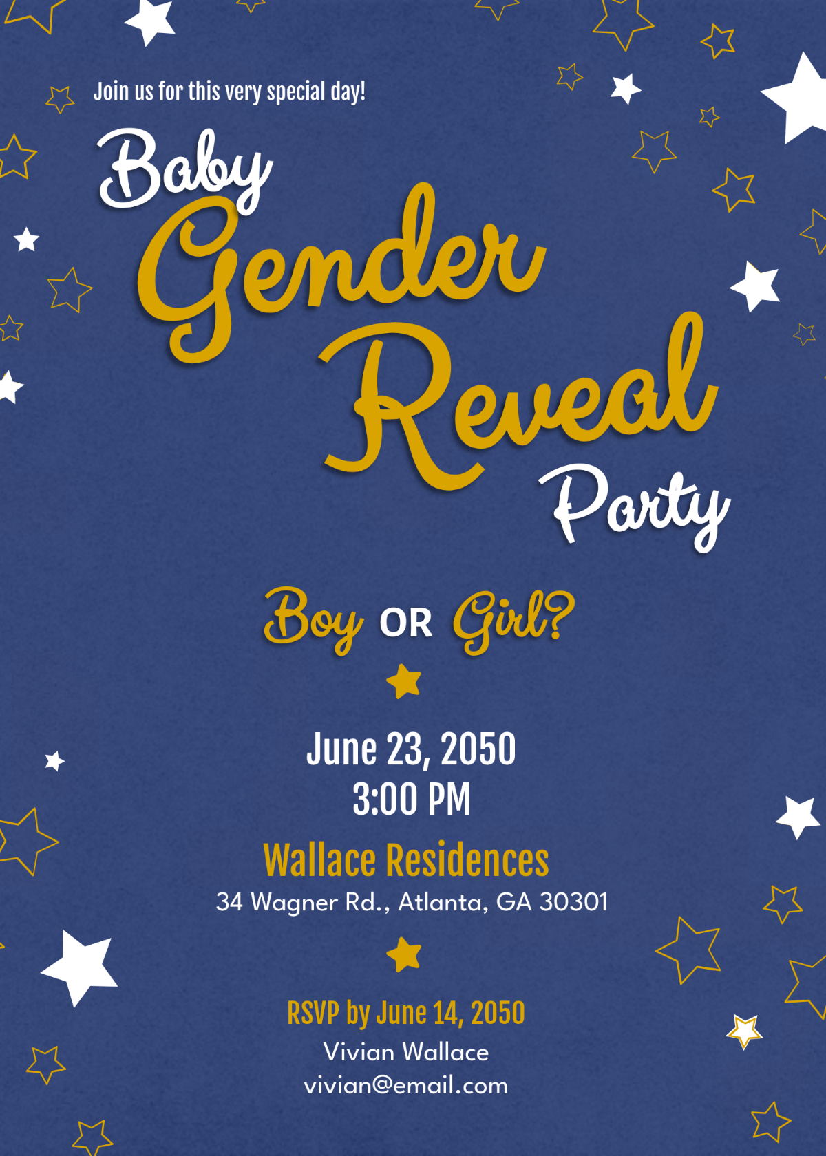 Free Blue and Gold Gender Reveal Invitation Template