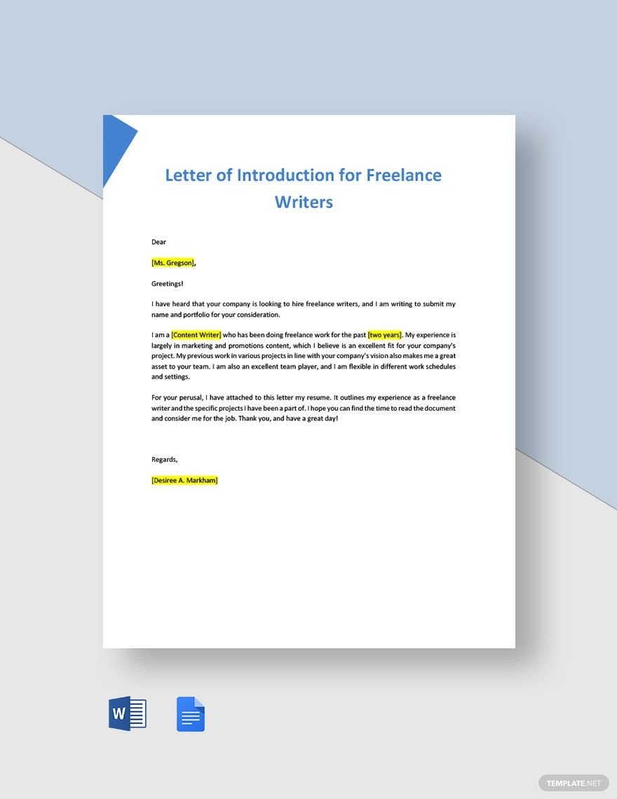 Letter of Introduction for Freelance Writers