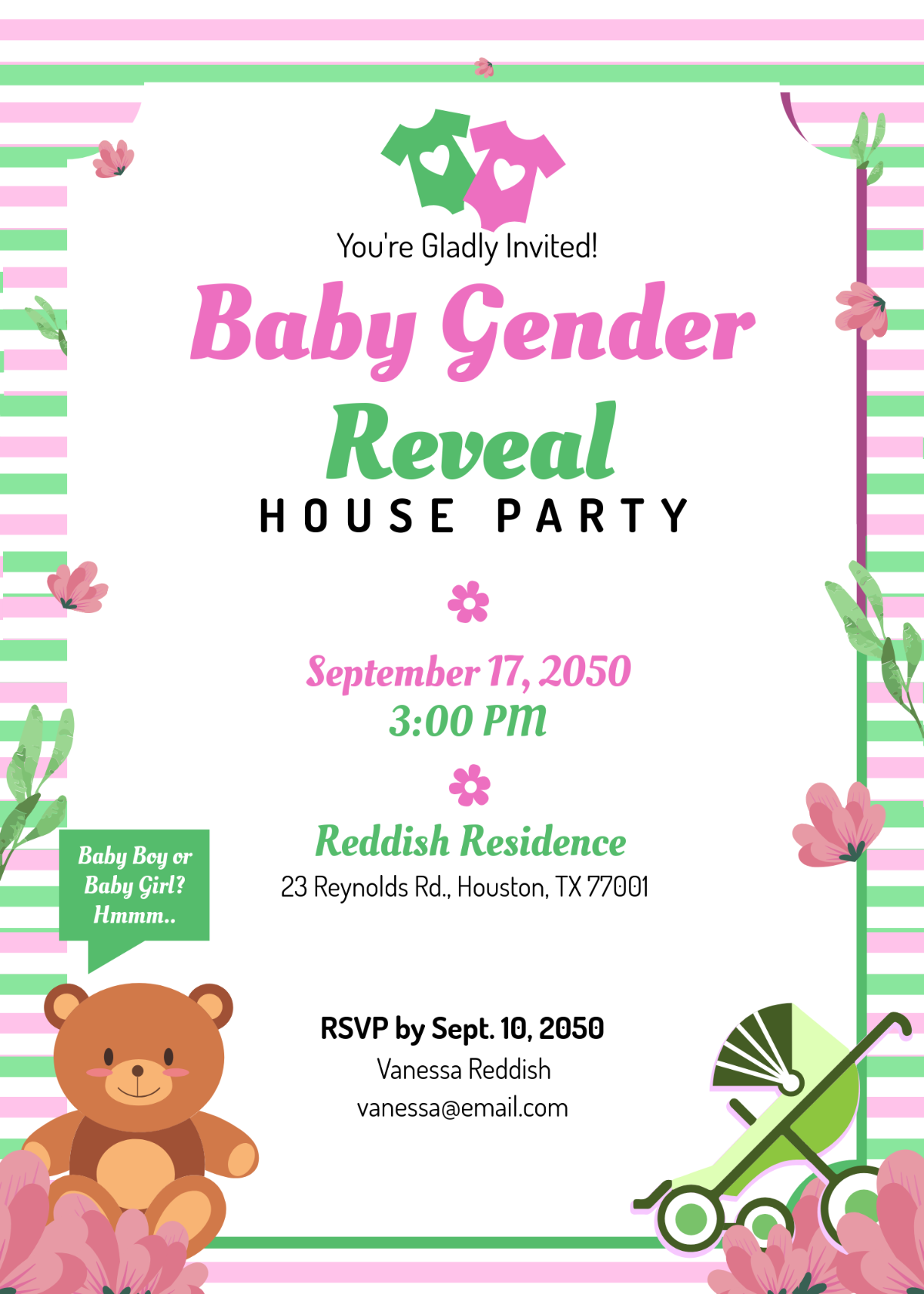 Free Pink and Green Gender Reveal Invitation Template