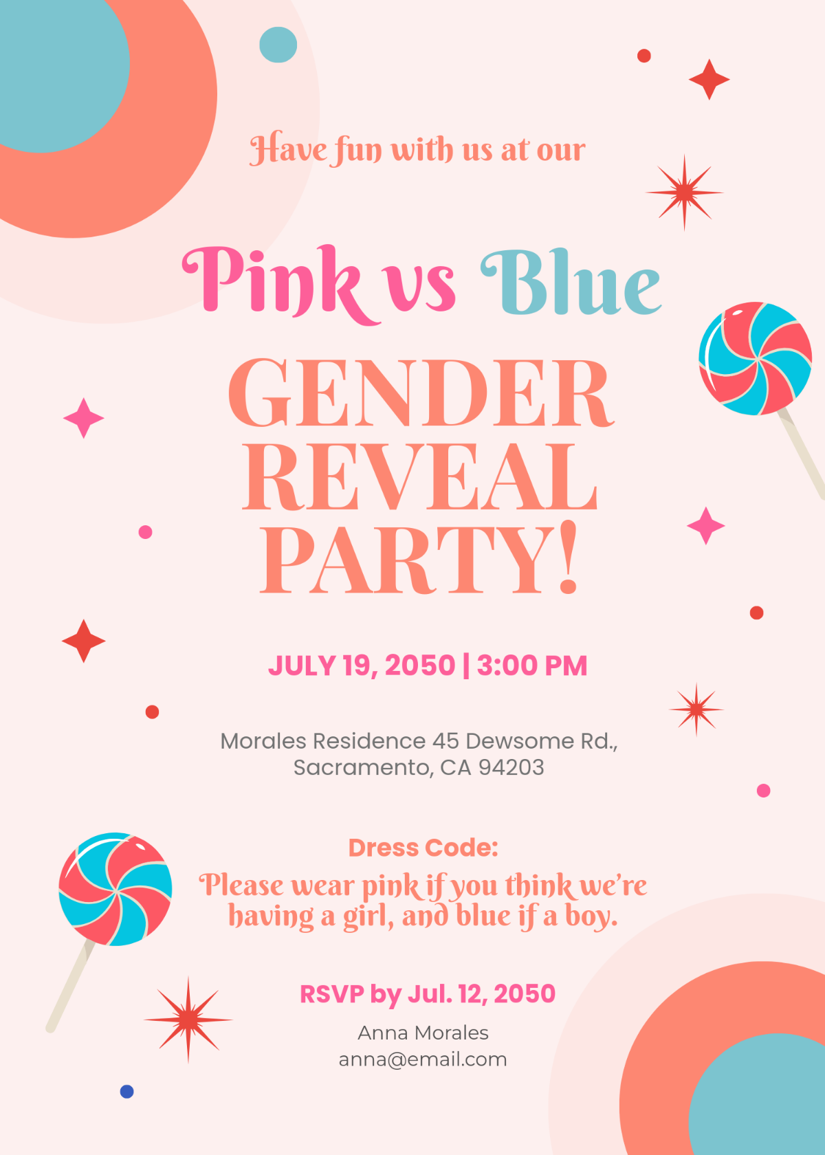 Free Gender Reveal Invitation with Dress Code Template