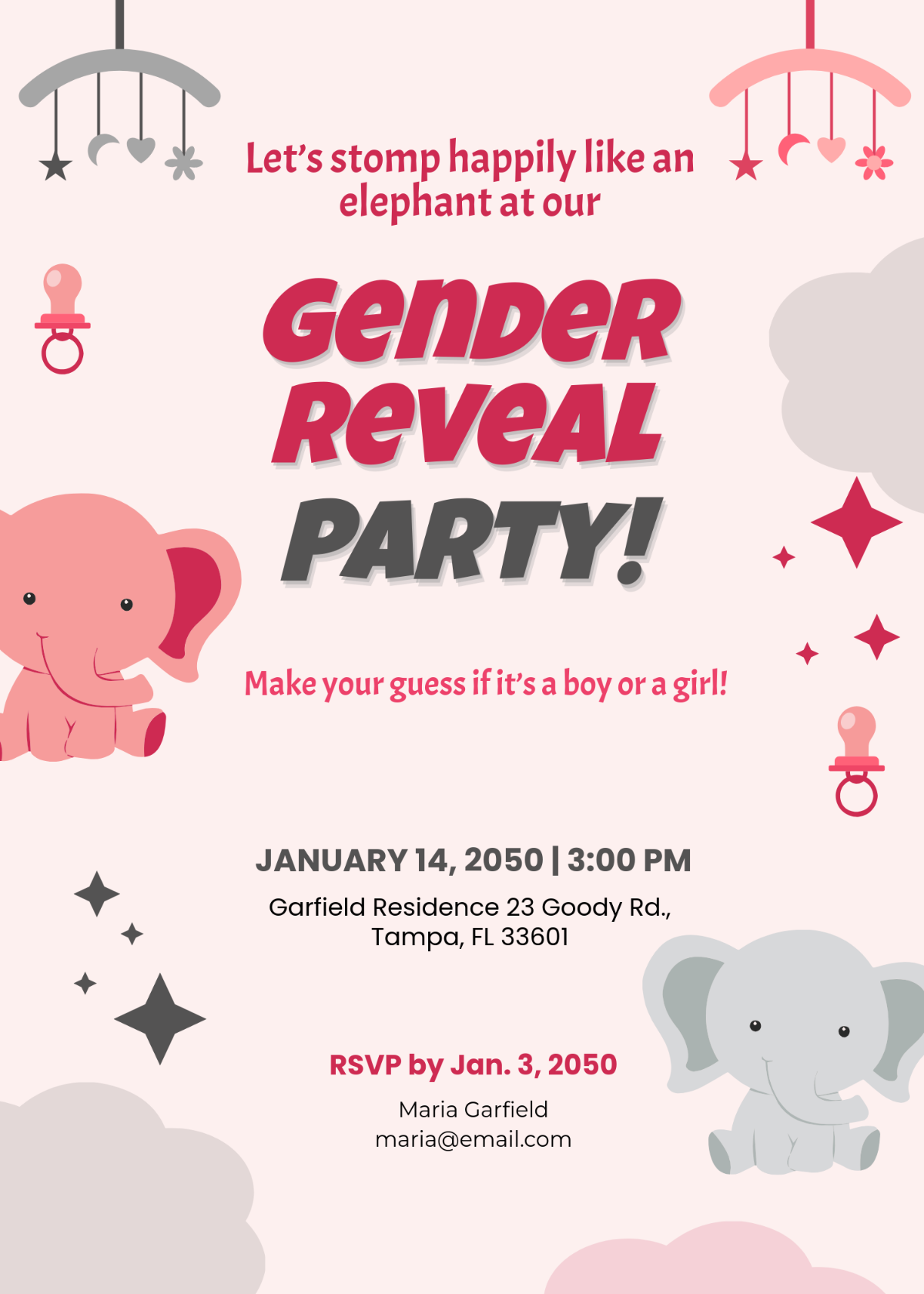 Free Elephant Gender Reveal Invitation Template