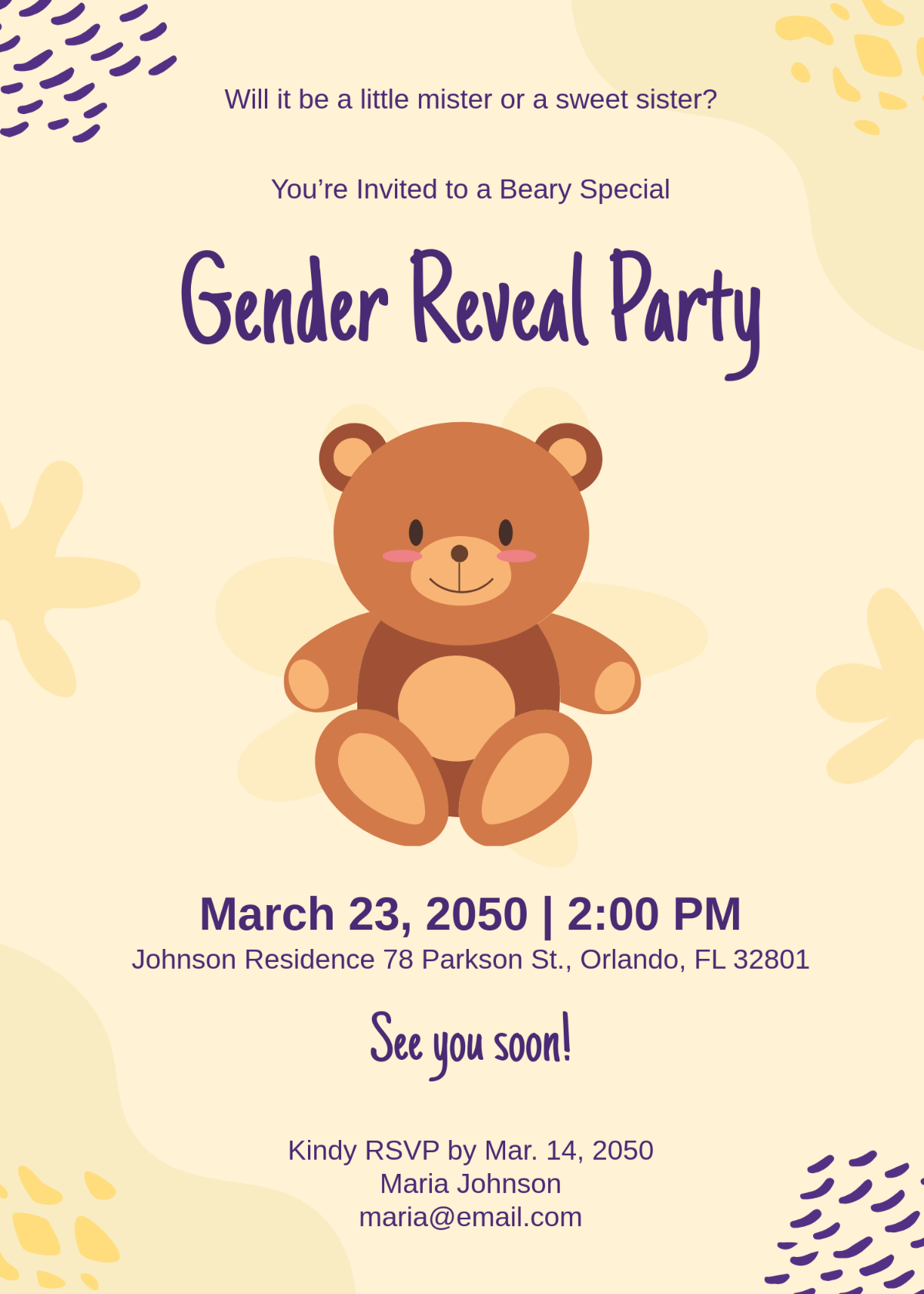 Free Teddy Bear Gender Reveal Invitation Template