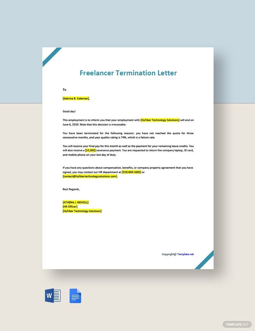 Free Freelancer Termination Letter Template