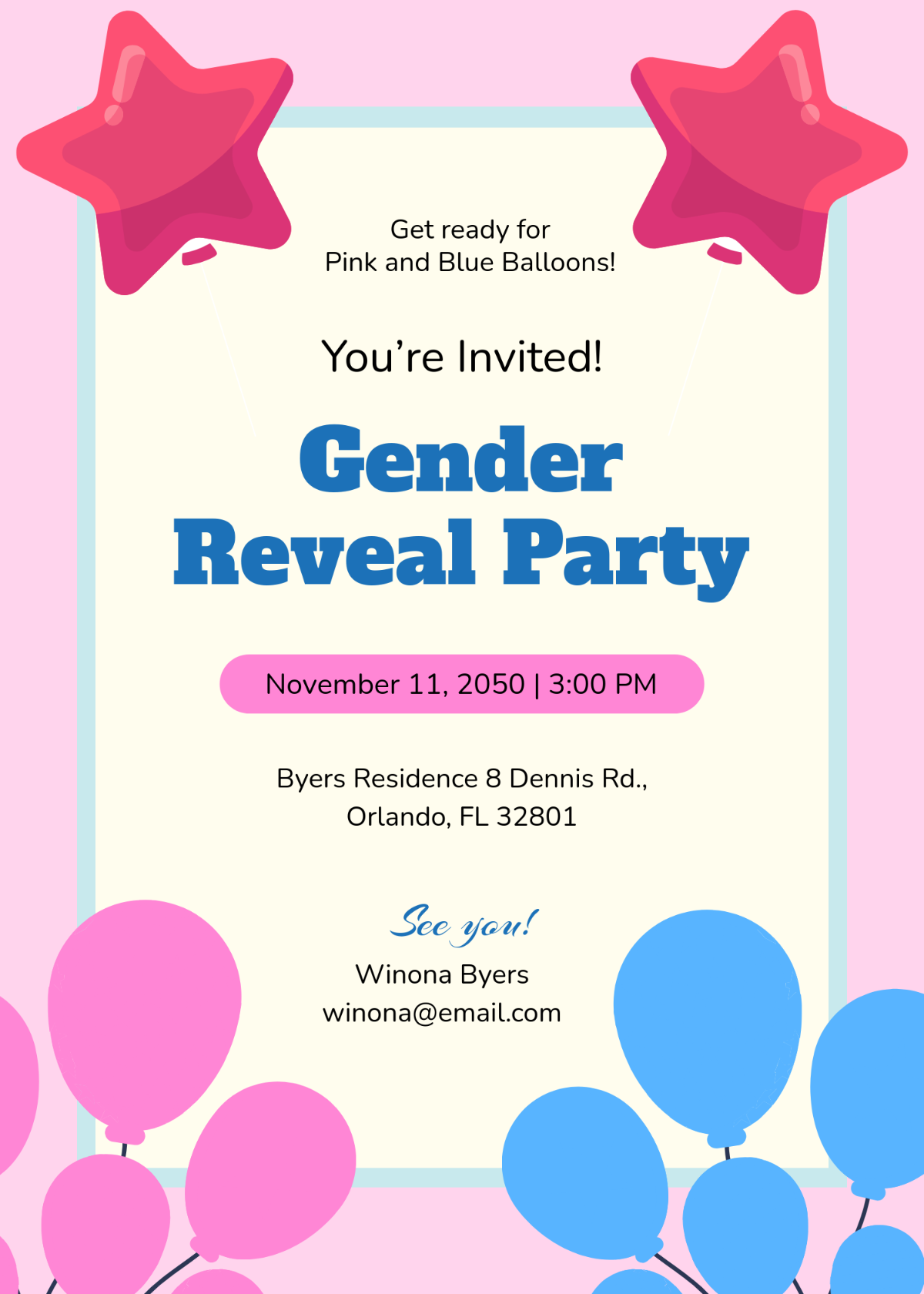 Free Balloon-Themed Gender Reveal Invitation Template