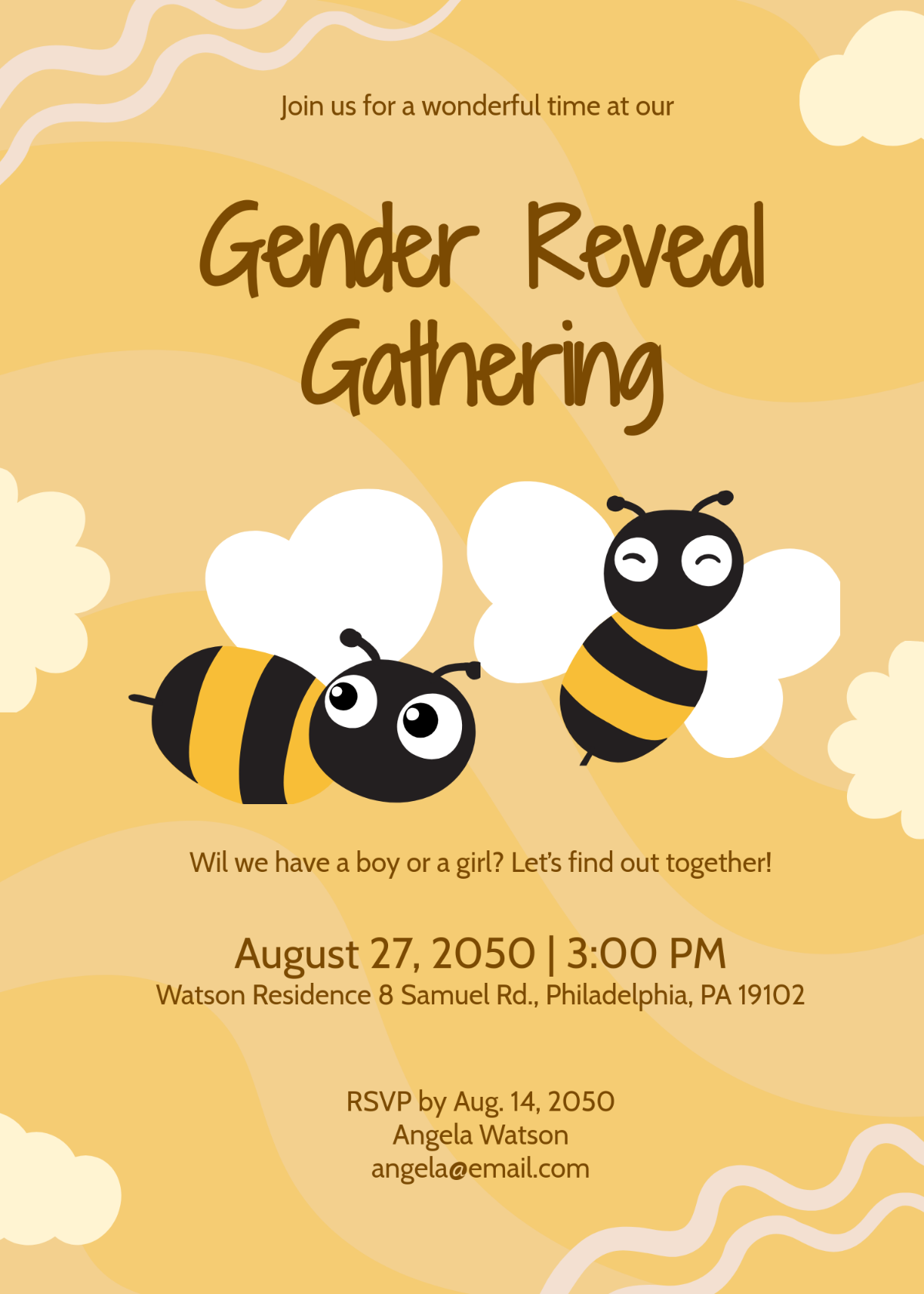 Free Bumble Bee Gender Reveal Invitation Template