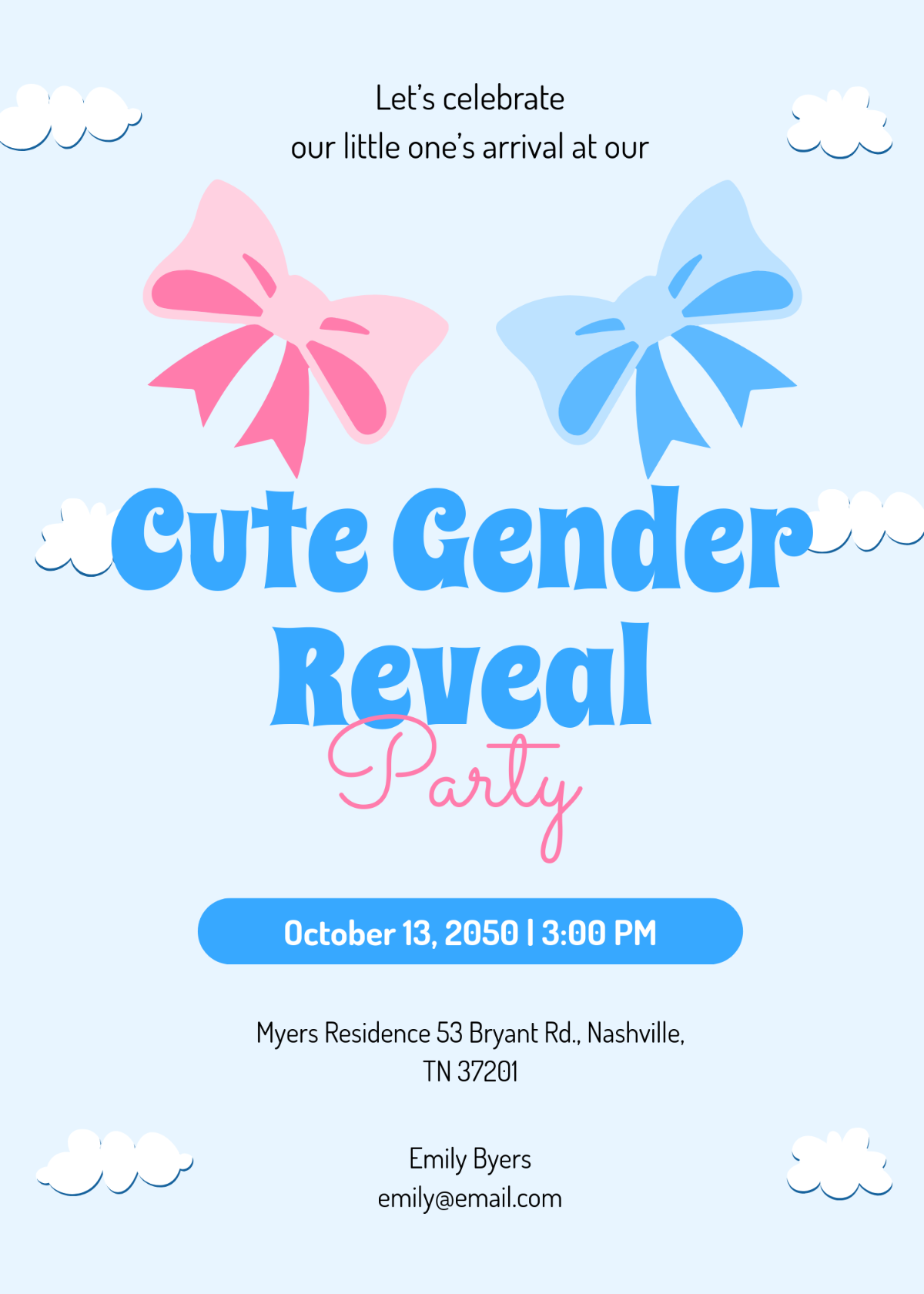 Free Cute Gender Reveal Invitation Design Template