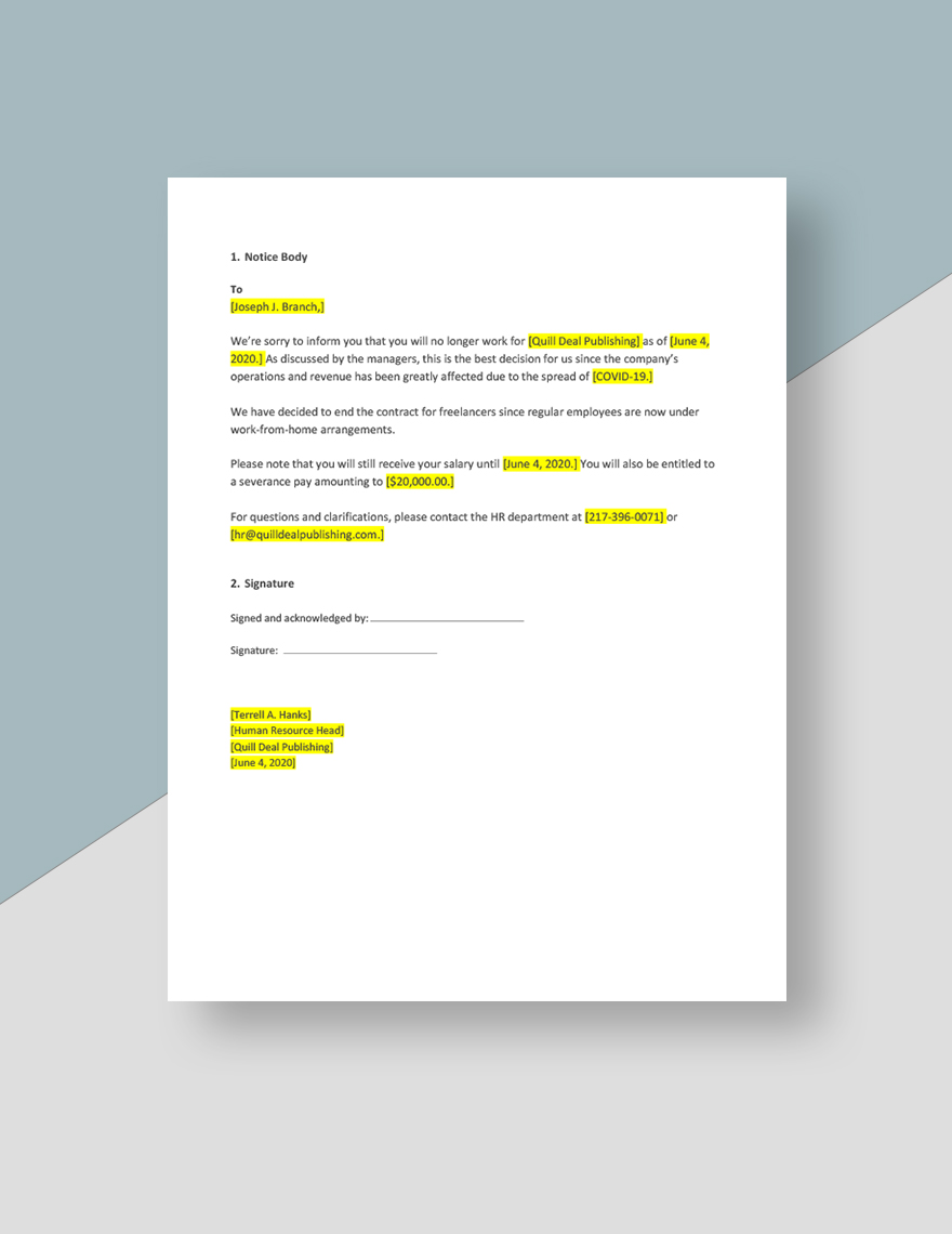 Sample Freelance Contract Notice Template