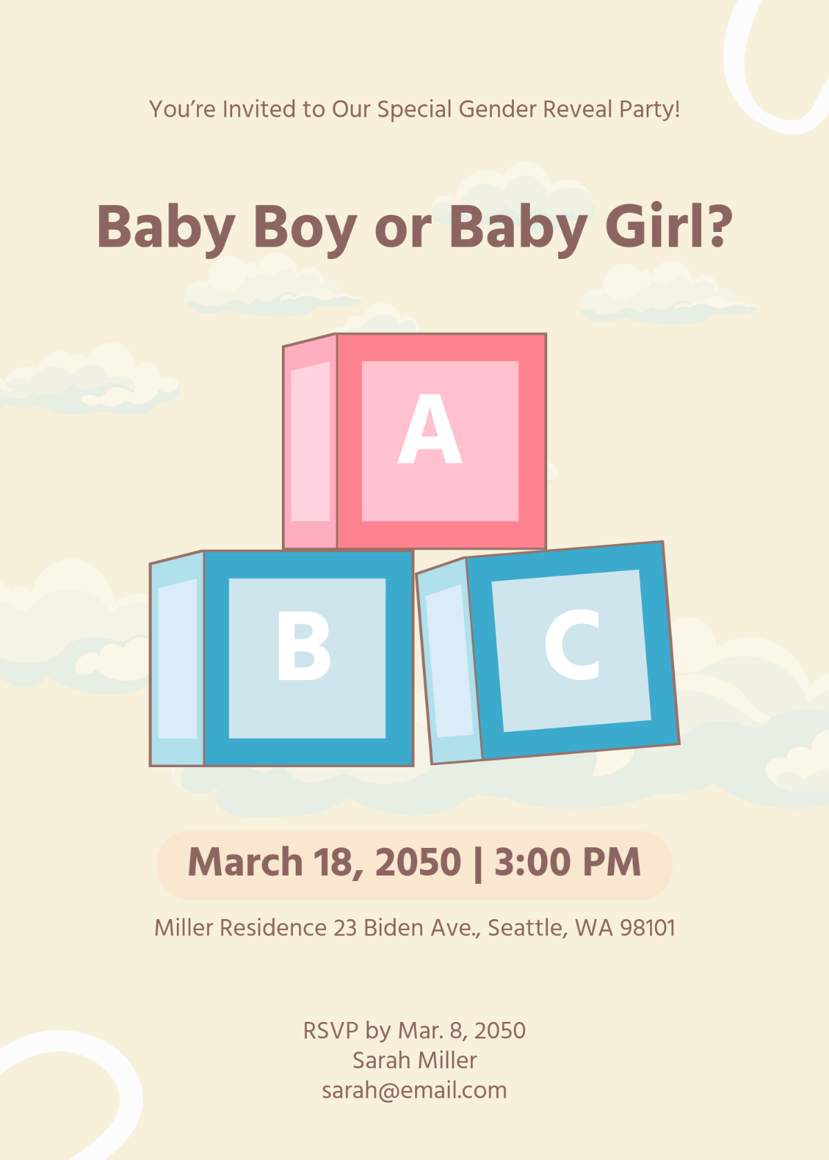 Free Baby Blocks Gender Reveal Invitation Template