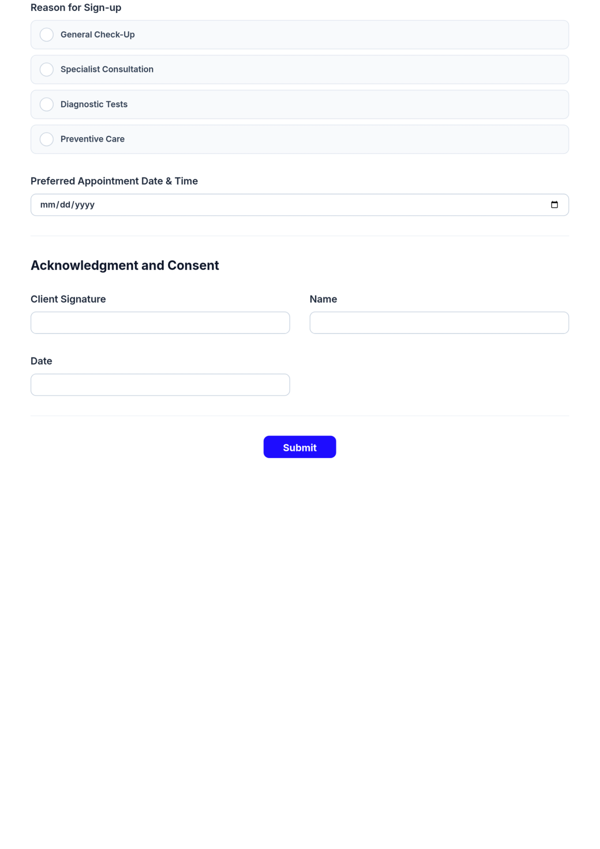 Free Healthcare Sign-up Form Template & AI Maker Free Healthcare Sign-up Form Template & AI Maker