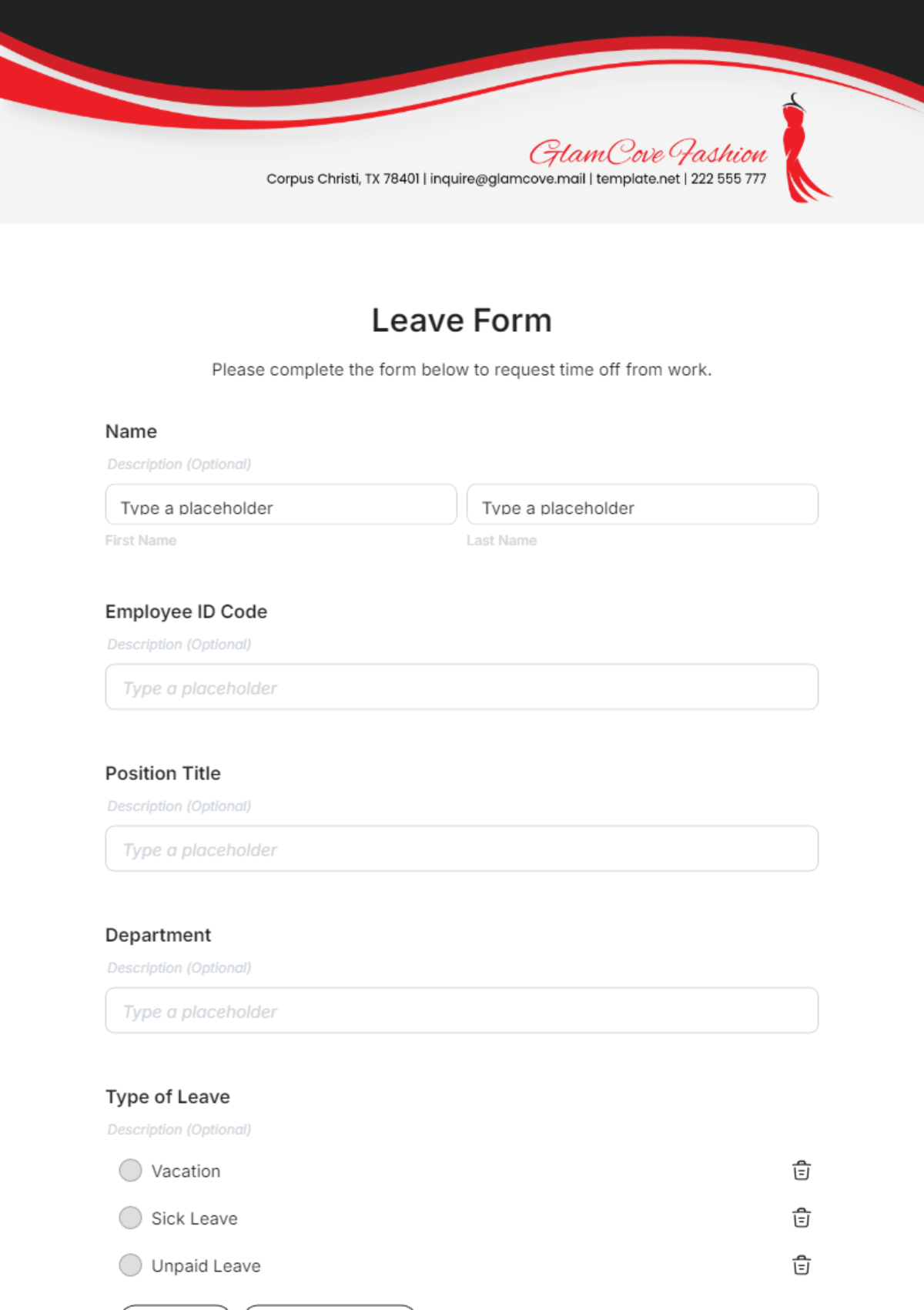 Free Leave Form Template