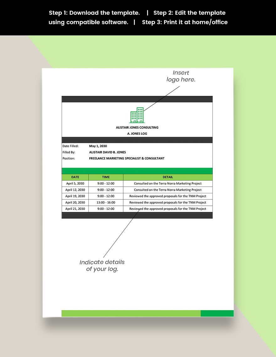 Freelance Project Log Template