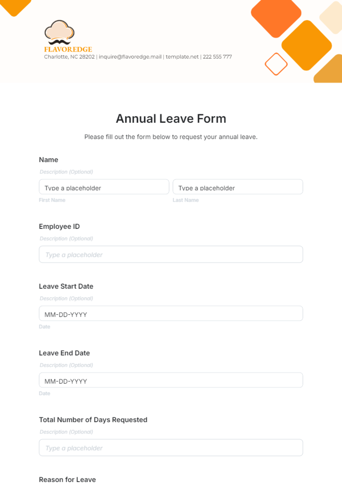 Free Annual Leave Form Template