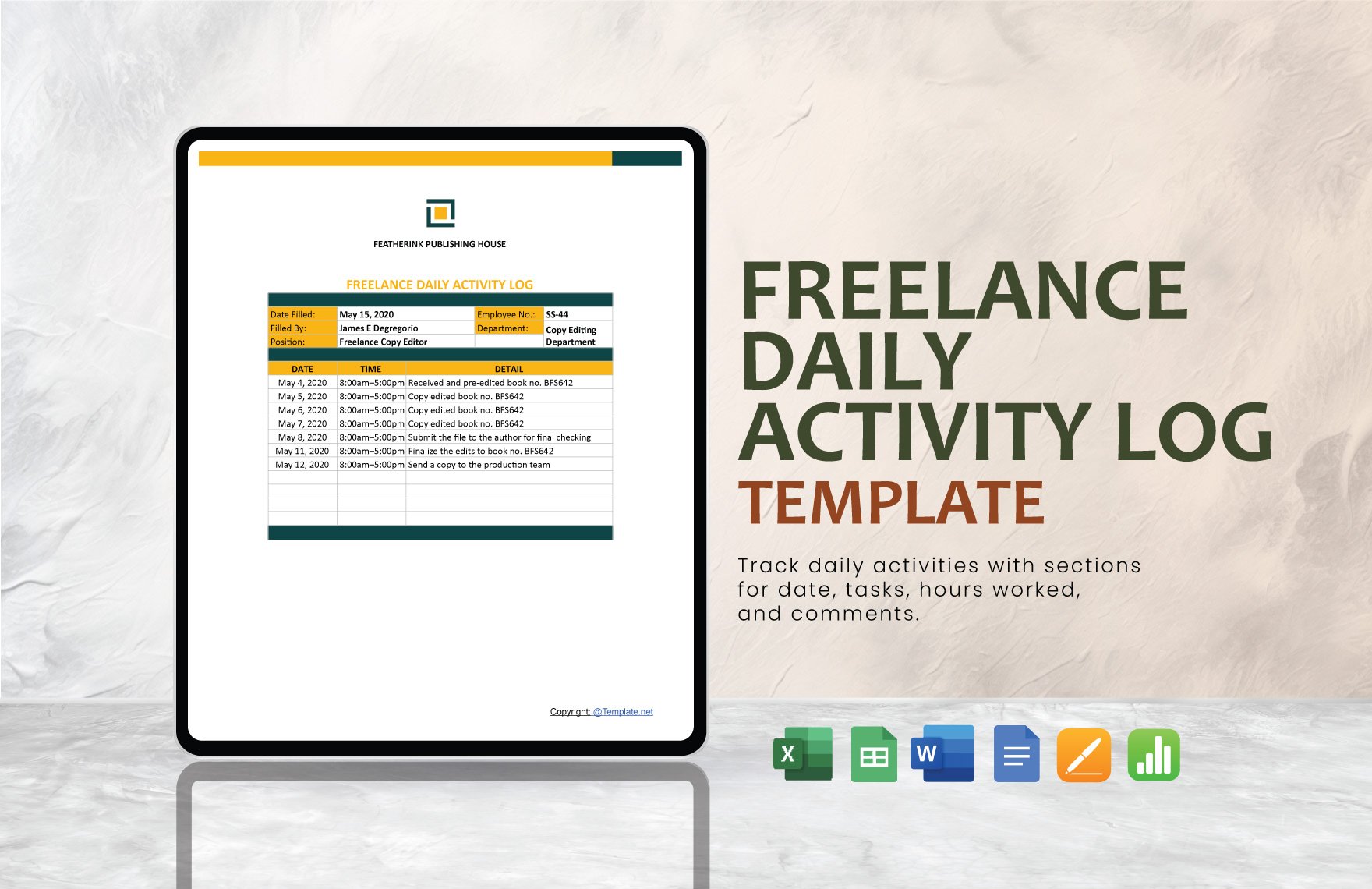 Freelance Daily Activity Log Template in Word, Google Docs, Excel, Google Sheets, Apple Pages, Apple Numbers
