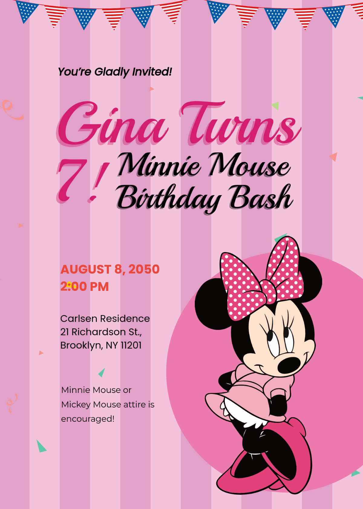 Free Minnie Mouse Themed Birthday Card Template