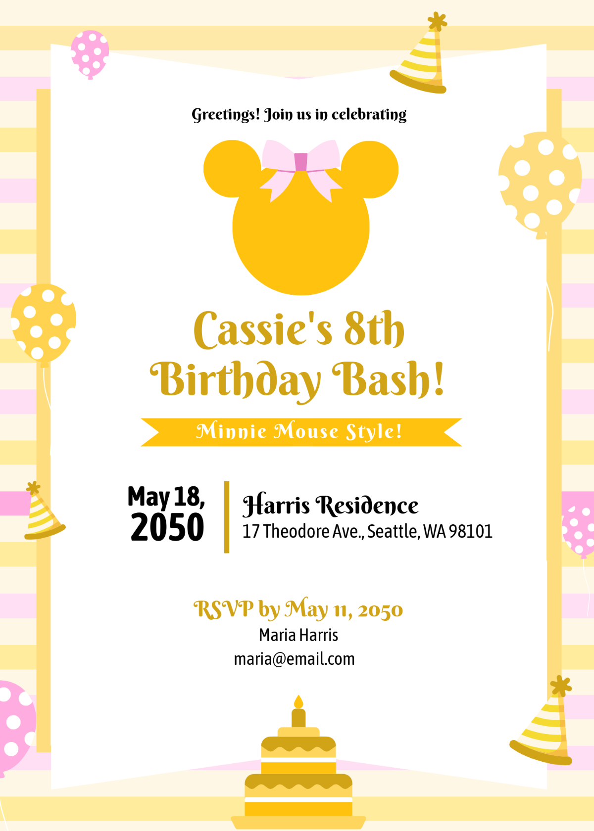 Free Gold Minnie Mouse Invitation Template