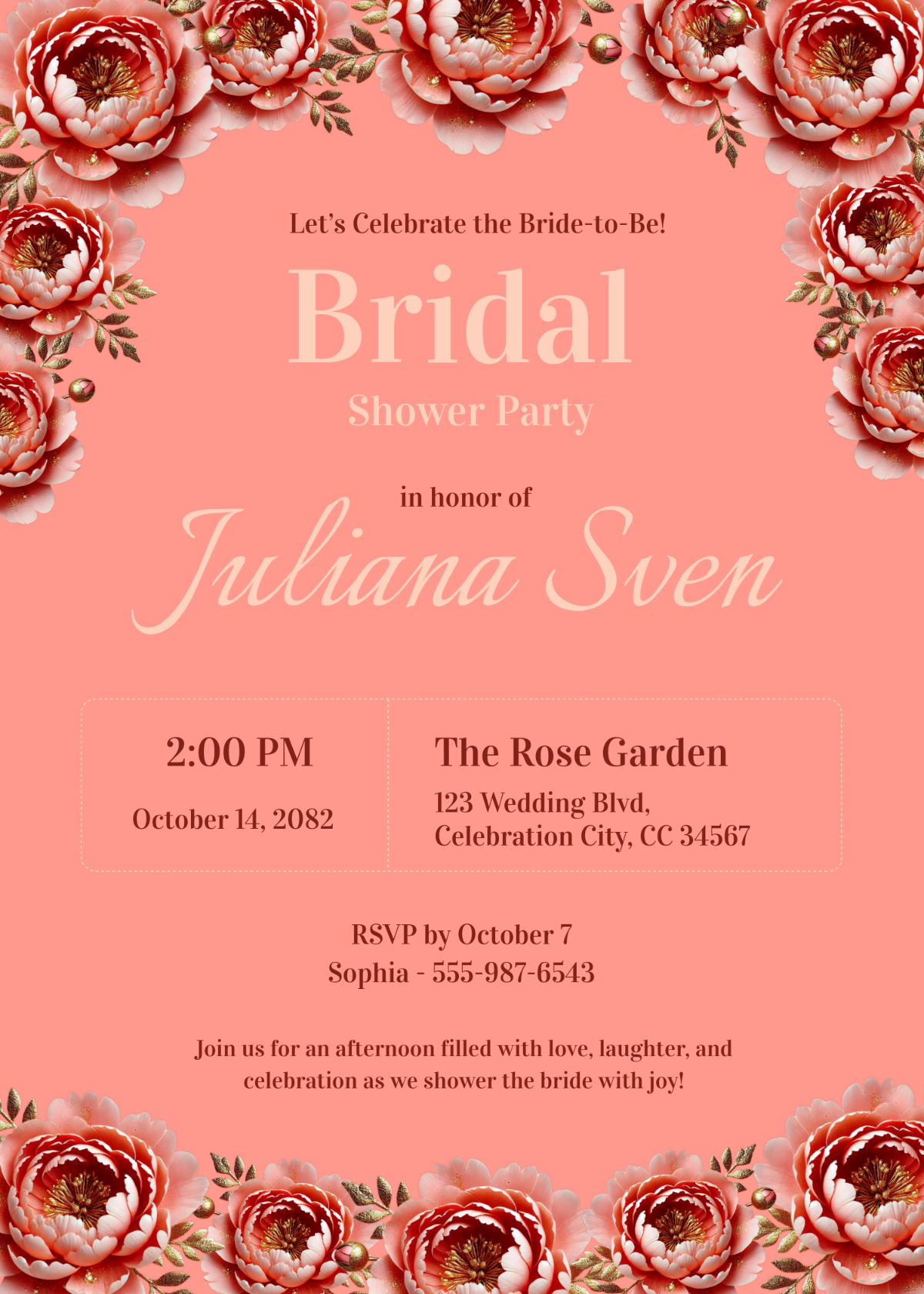 Free Bridal Shower Invitation Message Template