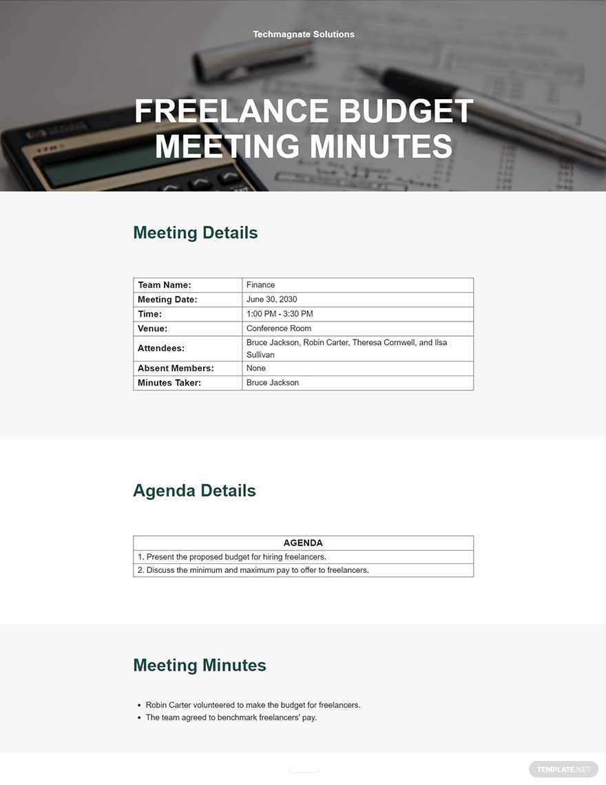 Freelance Budget Meeting Minutes Template