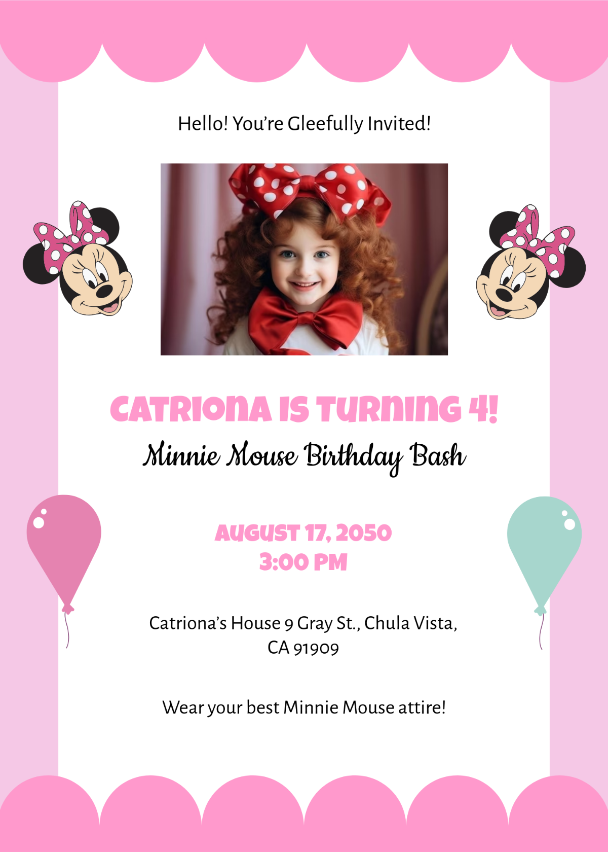 Free Portrait Minnie Mouse Invitation Template