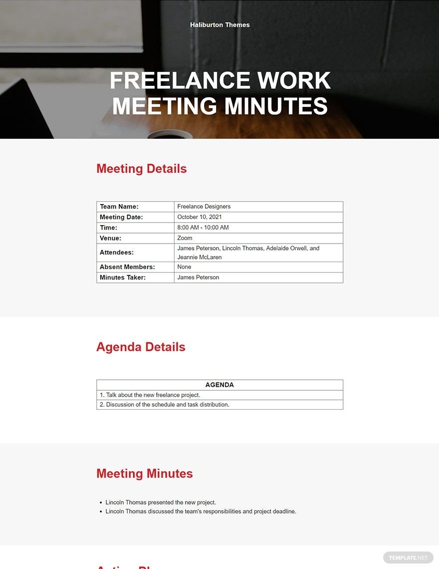 Freelance Work Meeting Minutes Template