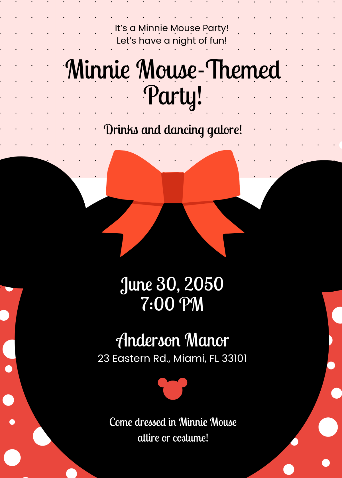 Free Professional Minnie Mouse Invitation for Adults Template