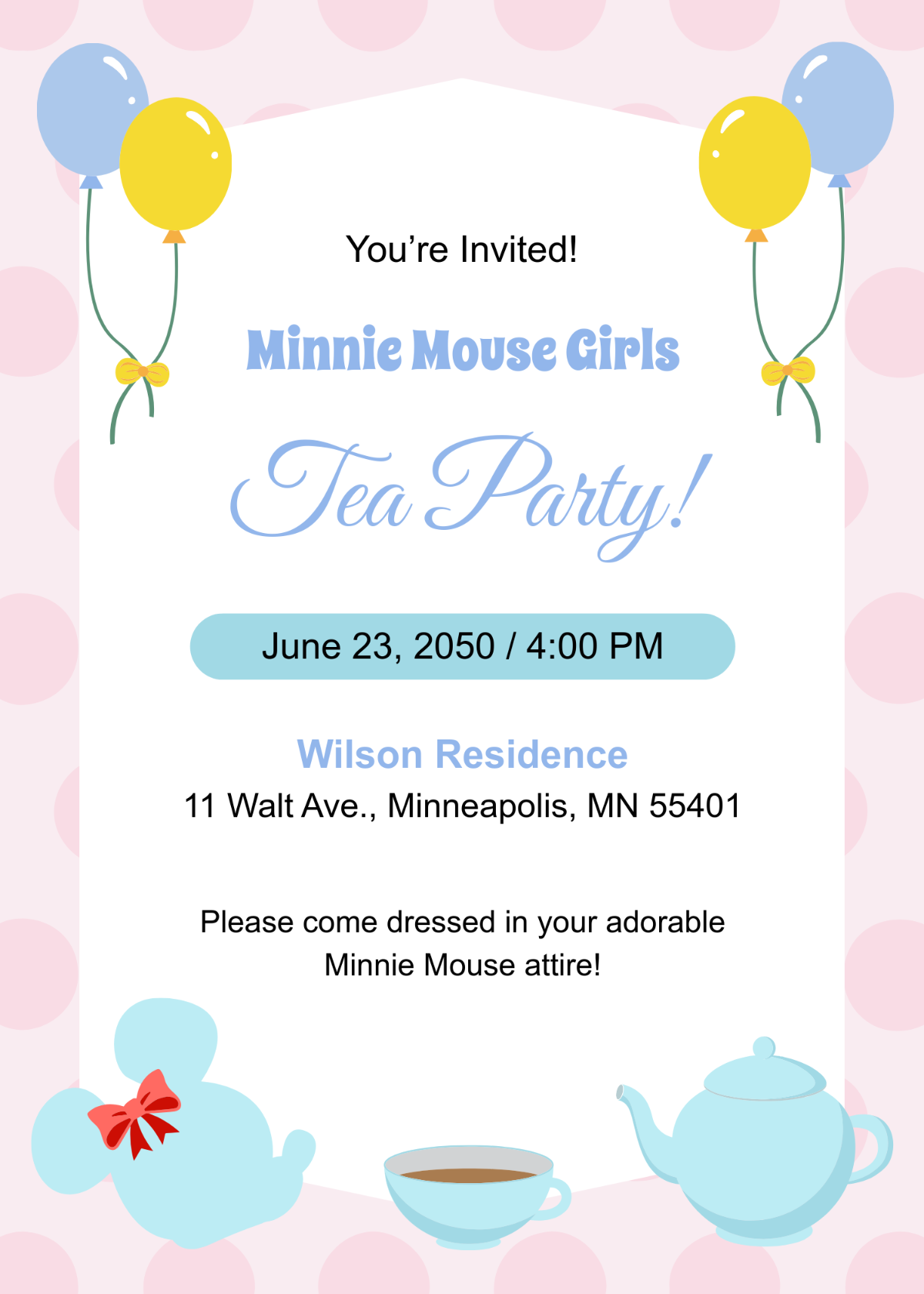 Free Pastel Minnie Mouse Invitation Template