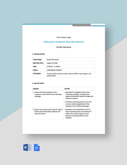 FREE Freelancer Meeting Minutes Templates - Word | Google Docs ...