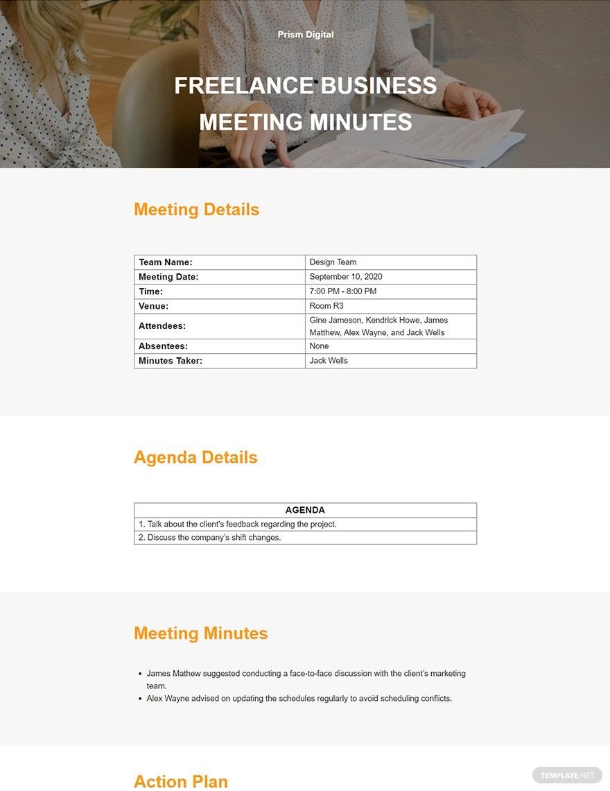 Freelance Business Meeting Minute Template