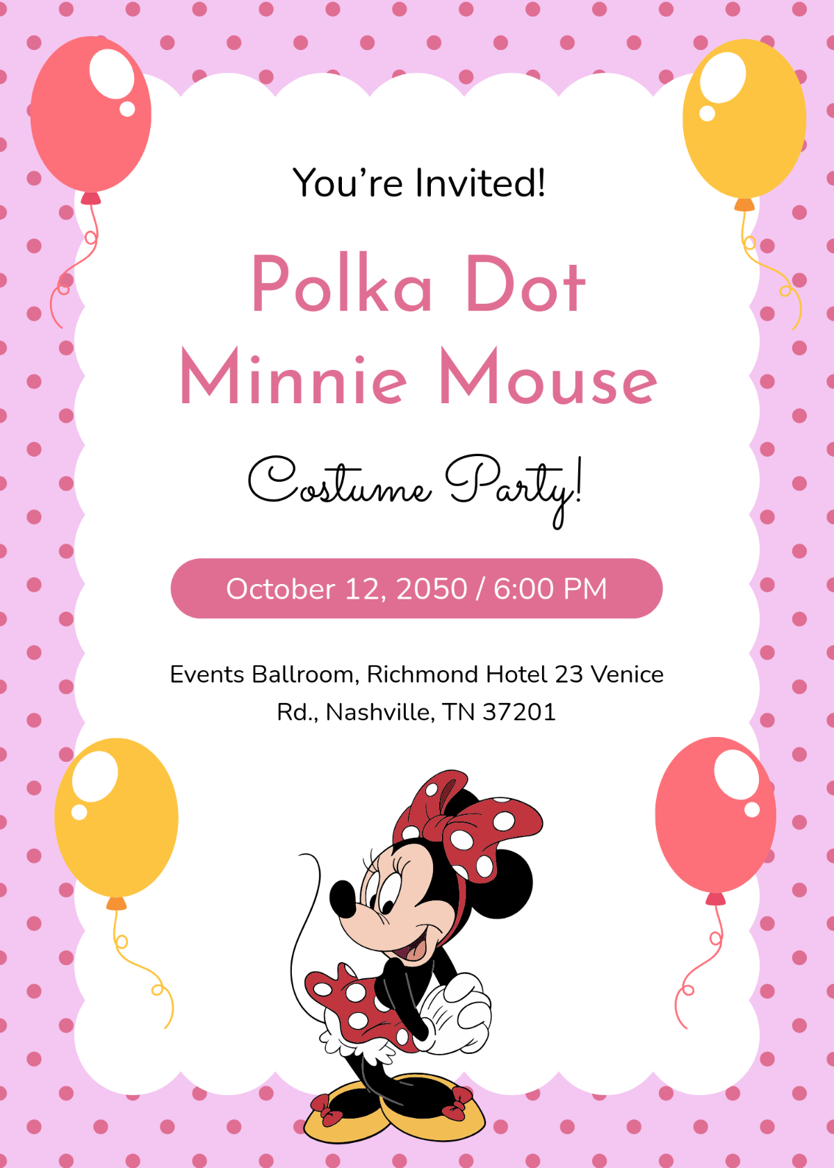 Free Polka Dot Minnie Mouse Invitation Template