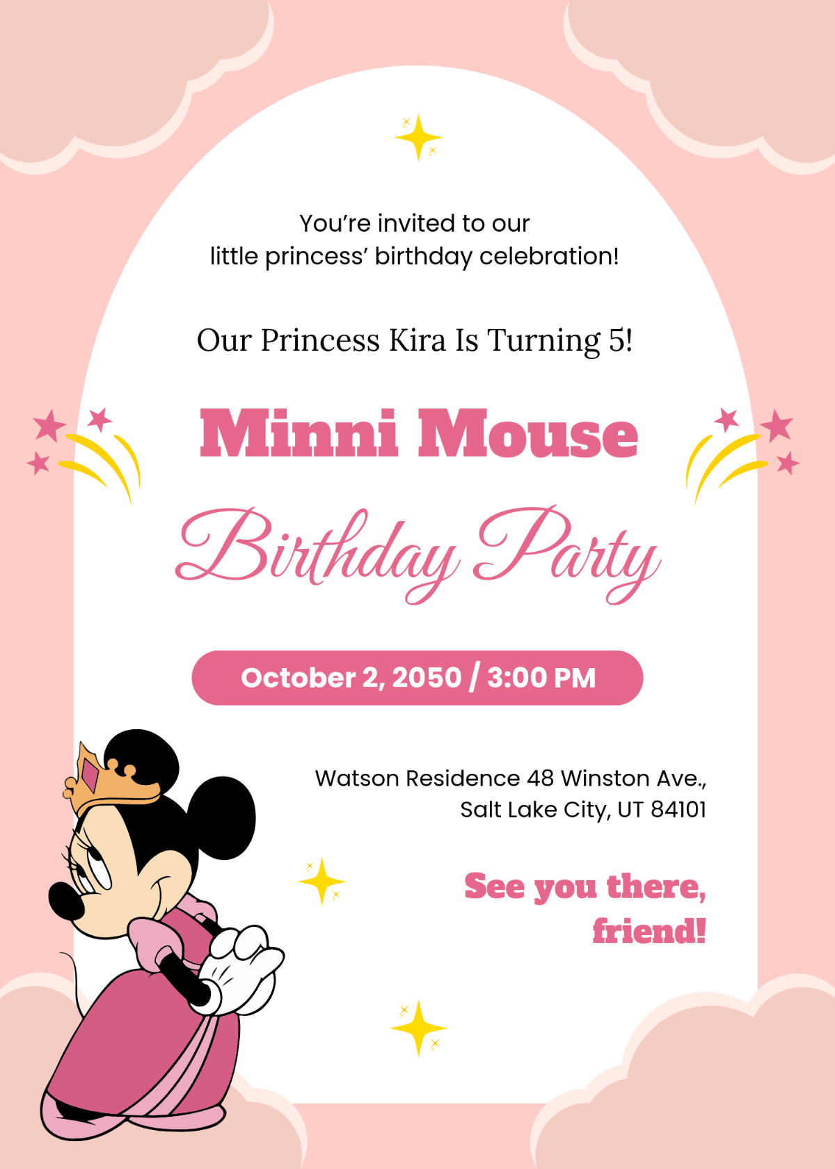 Free Minnie Mouse Princess Invitation Template