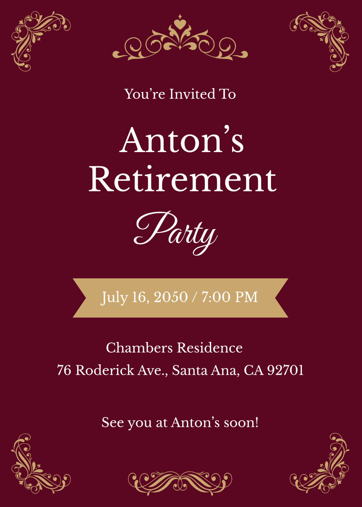 Free Retirement Formal Invitation Template