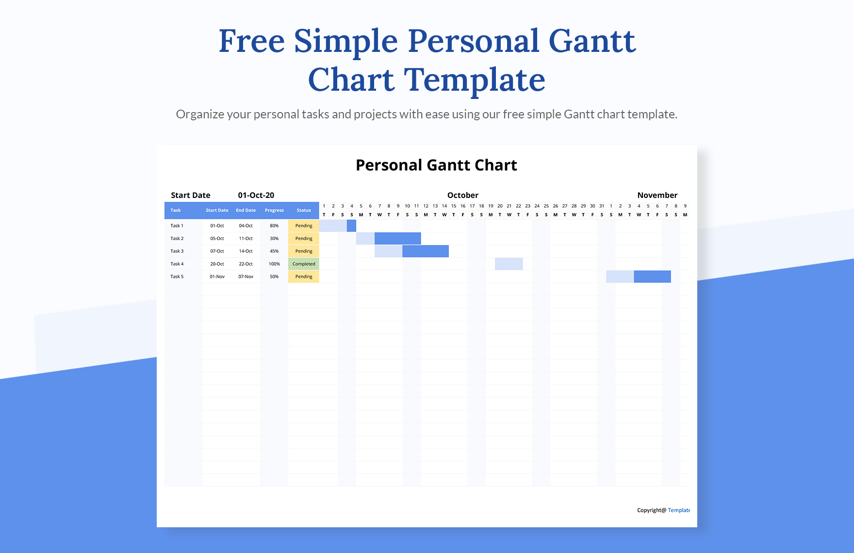 Simple Personal Gantt Chart Template in Excel - Download | Template.net