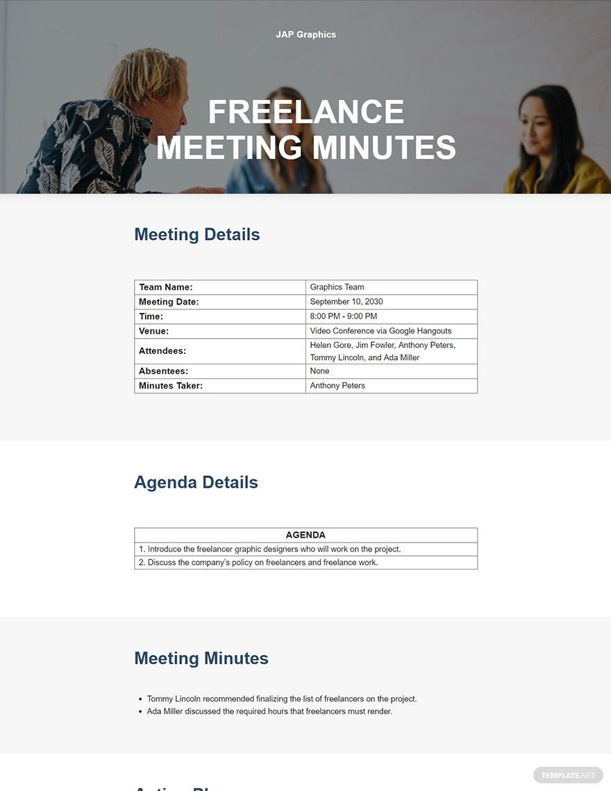 Free Formal Freelance Meeting Minutes Template