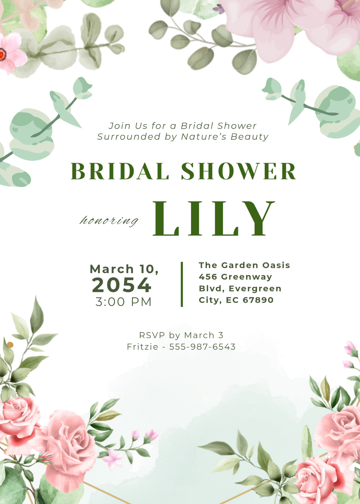 Free Greenery Bridal Shower Invitation Template