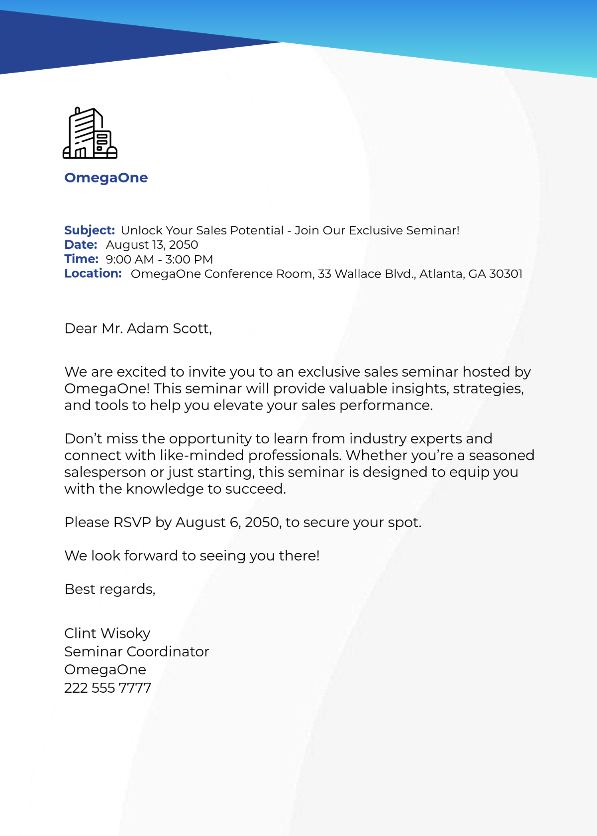 Free Email Seminar Invitation Template