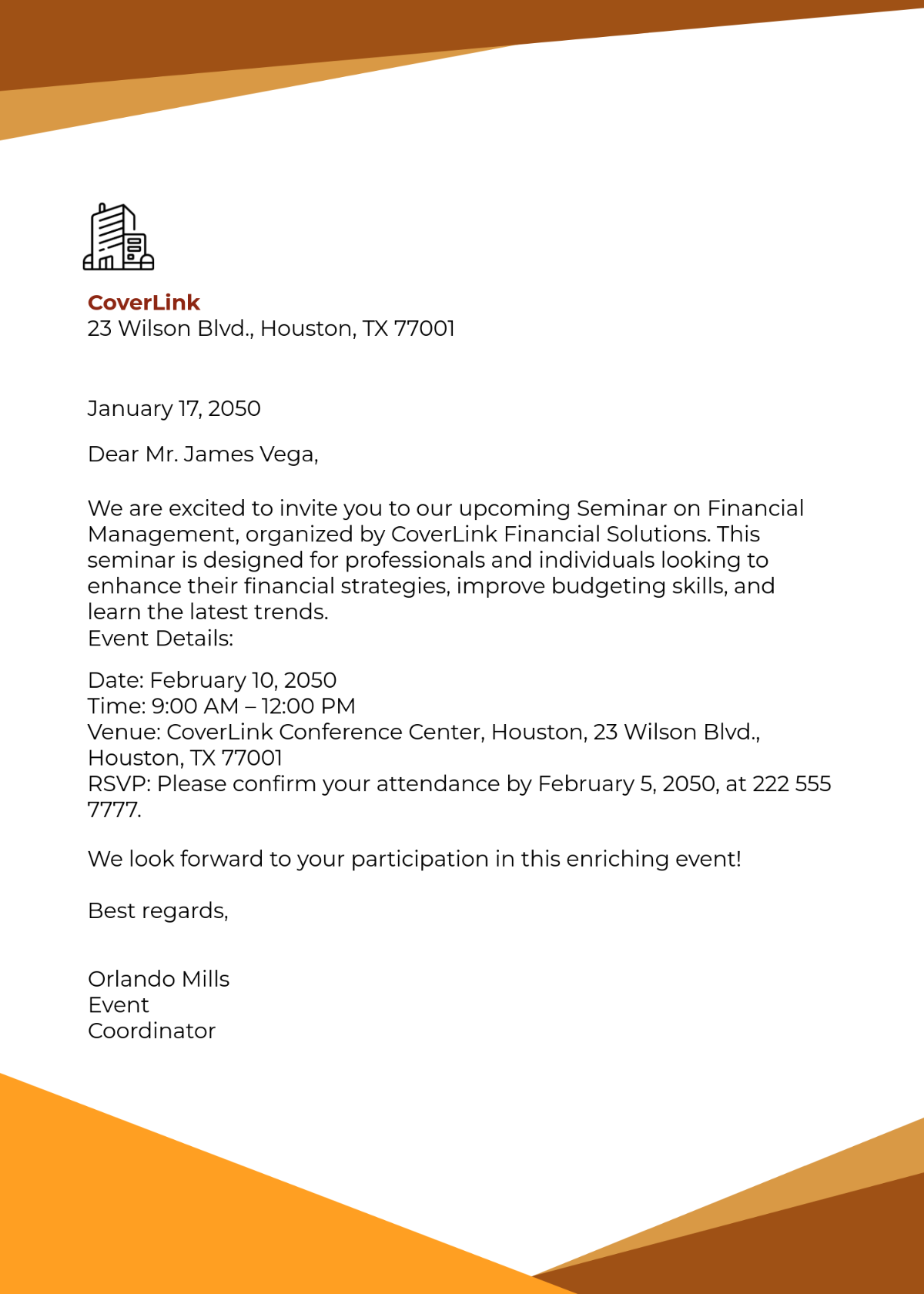 Free Seminar Invitation Letter Template