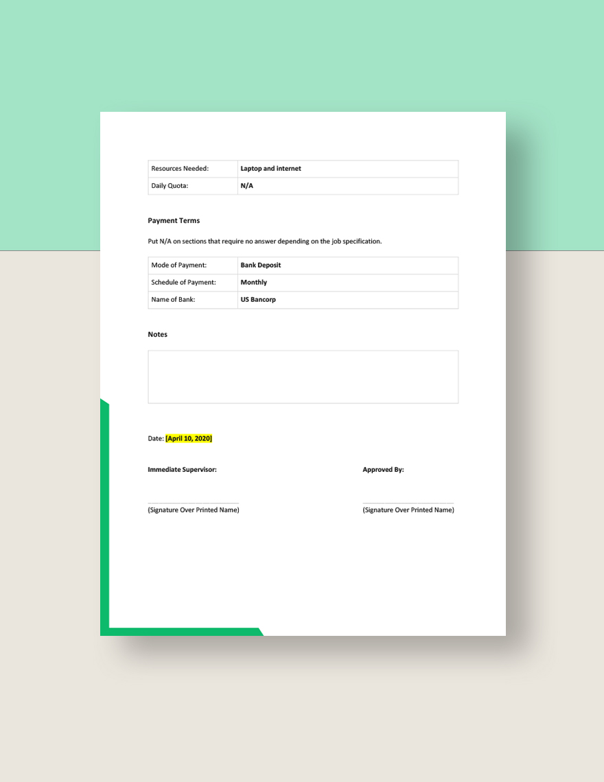 Permission to Work At-Home Form Template
