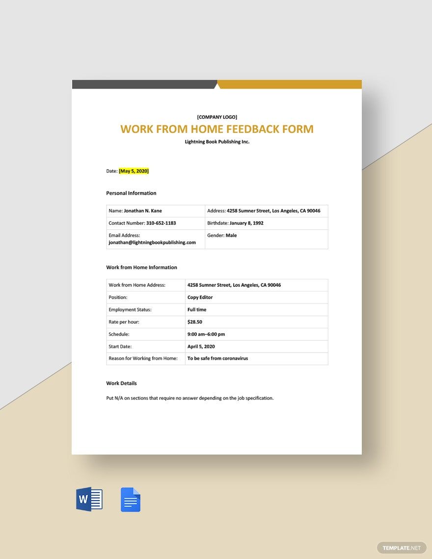Work From Home Feedback Form Template