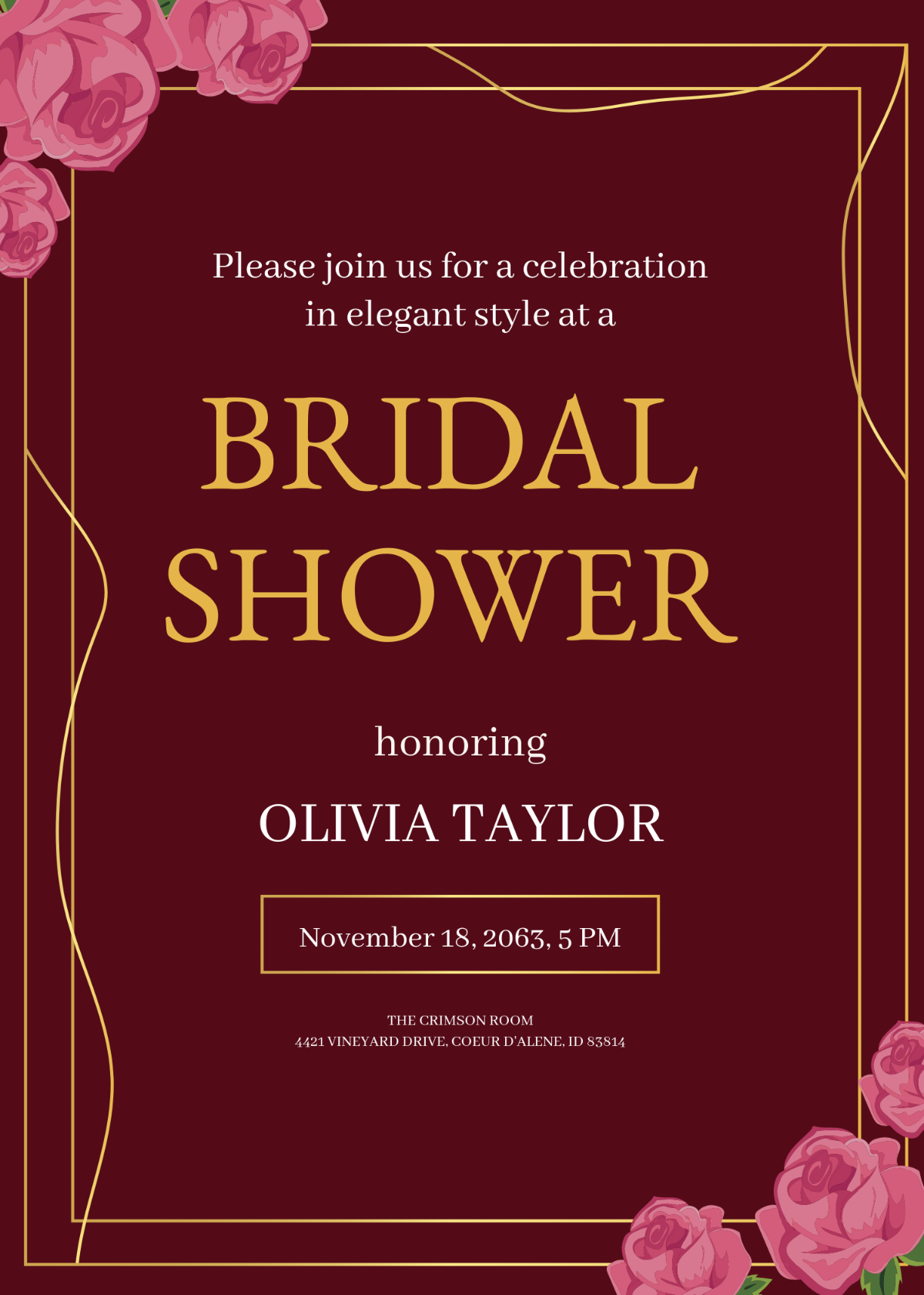 Free Burgundy Bridal Shower Invitation Template