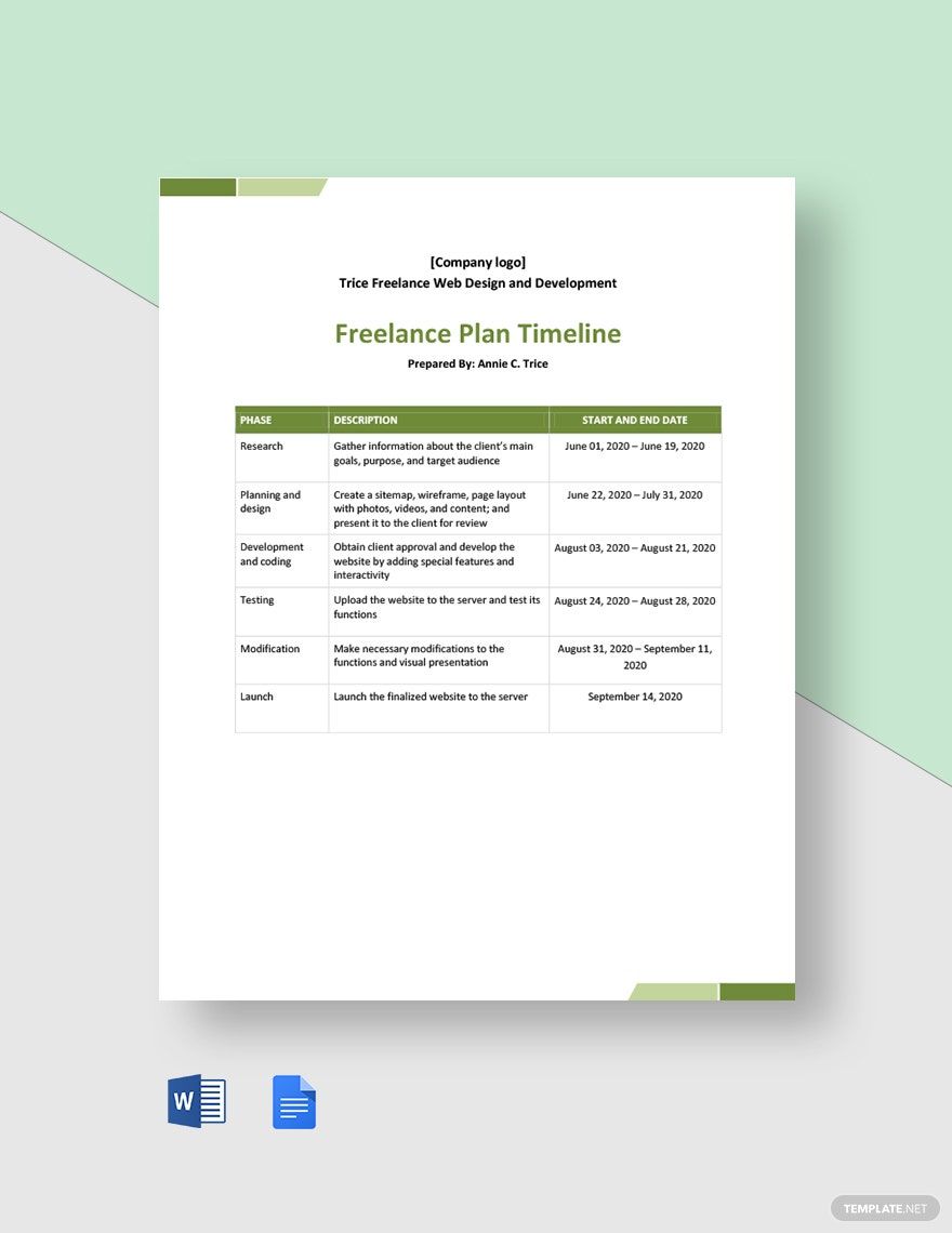 Freelance Plan Timeline Template in Word, Google Docs, PDF, Apple Pages