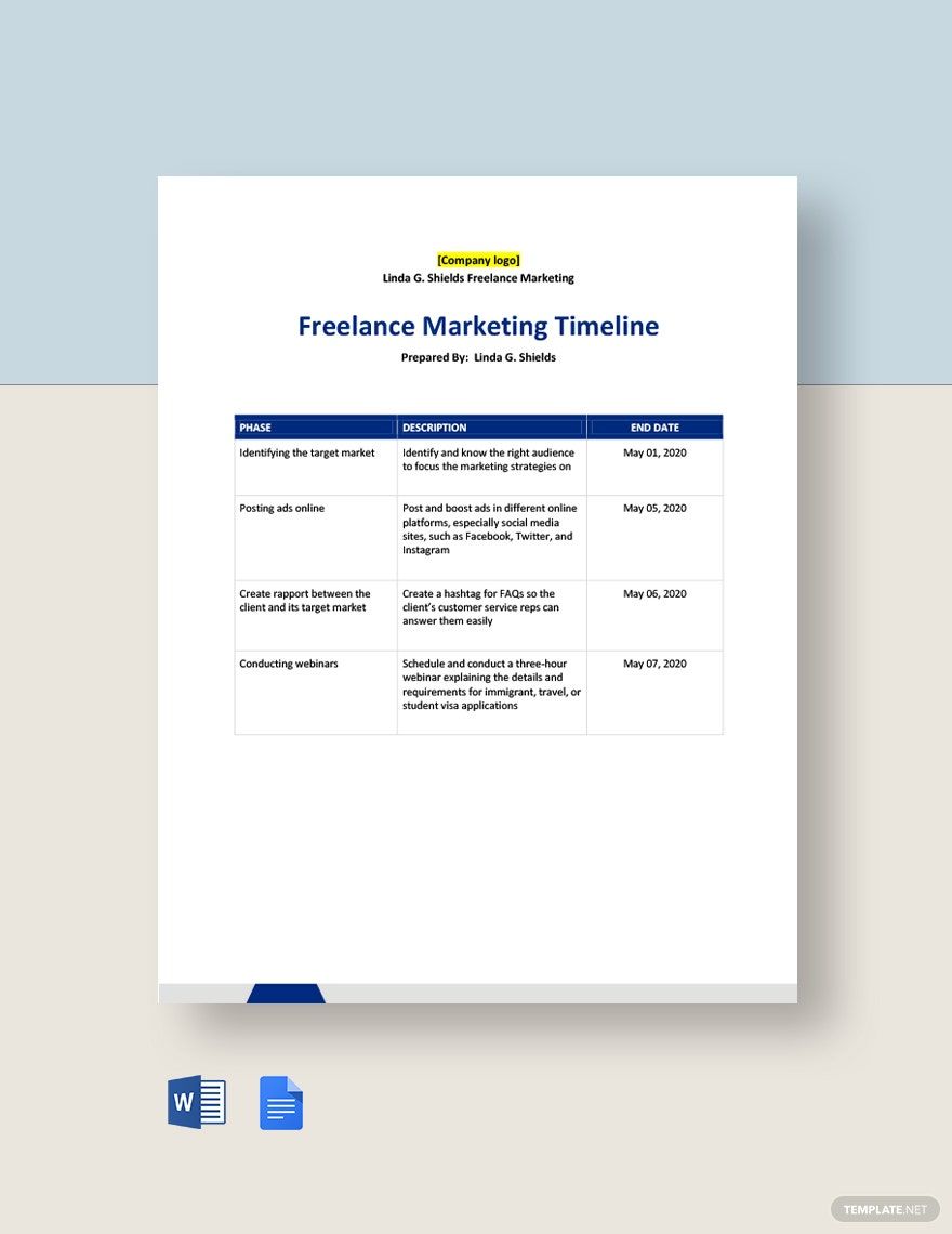 Freelance Marketing Timeline Template in Word, Google Docs