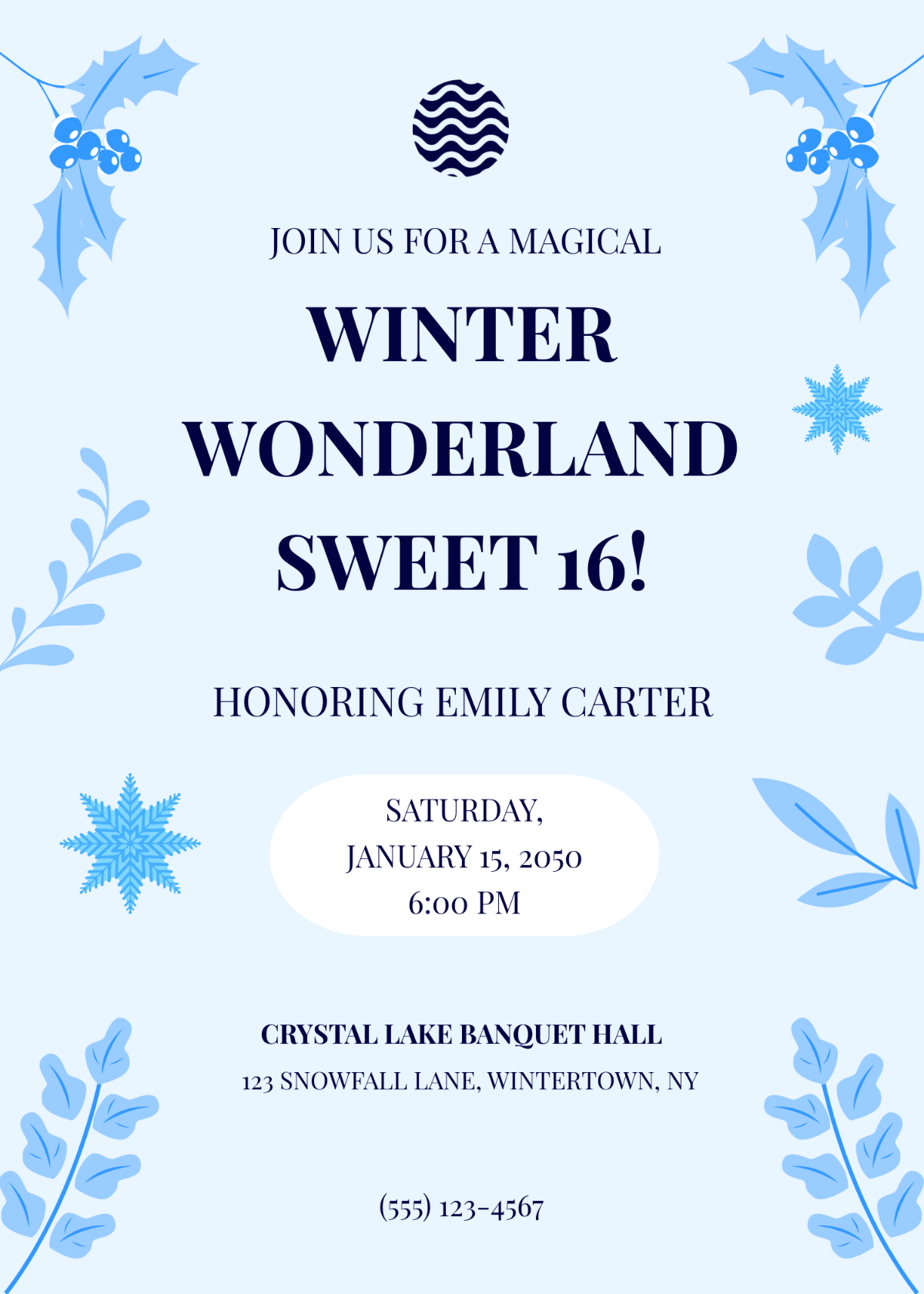 Free Winter Wonderland Sweet 16 Invitation Template