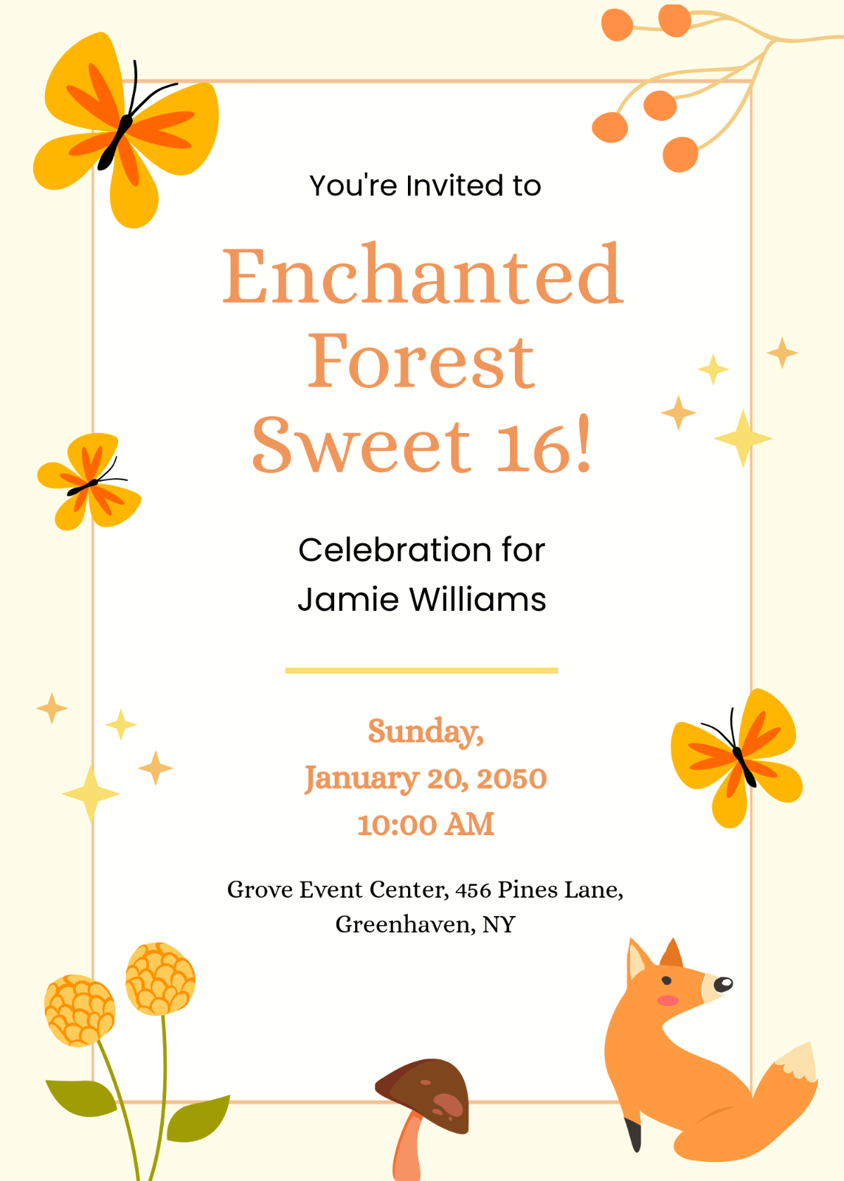 Free Enchanted Forest Sweet 16 Invitation Template