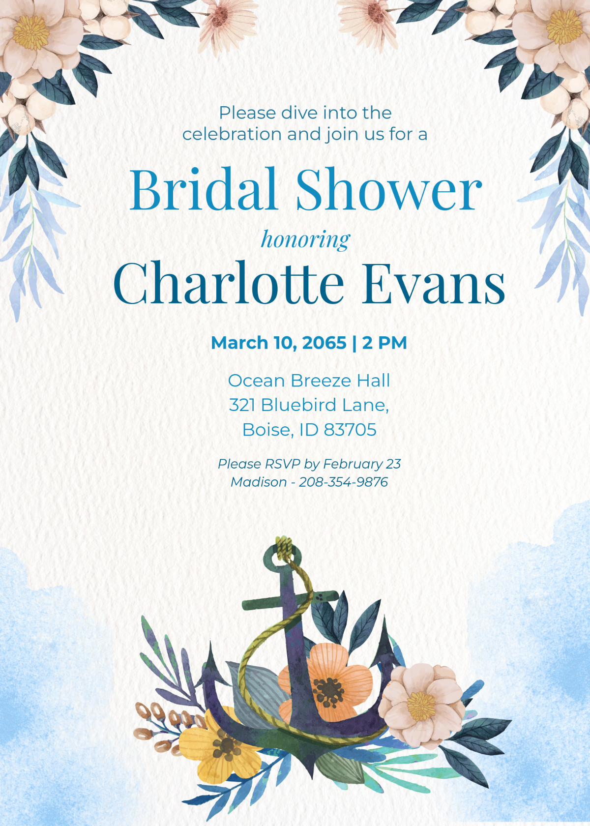 Free Blue Bridal Shower Invitation Template