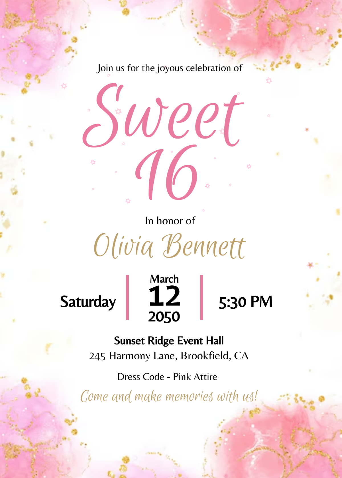 Free Aesthetic Pink Sweet 16 Invitation Template