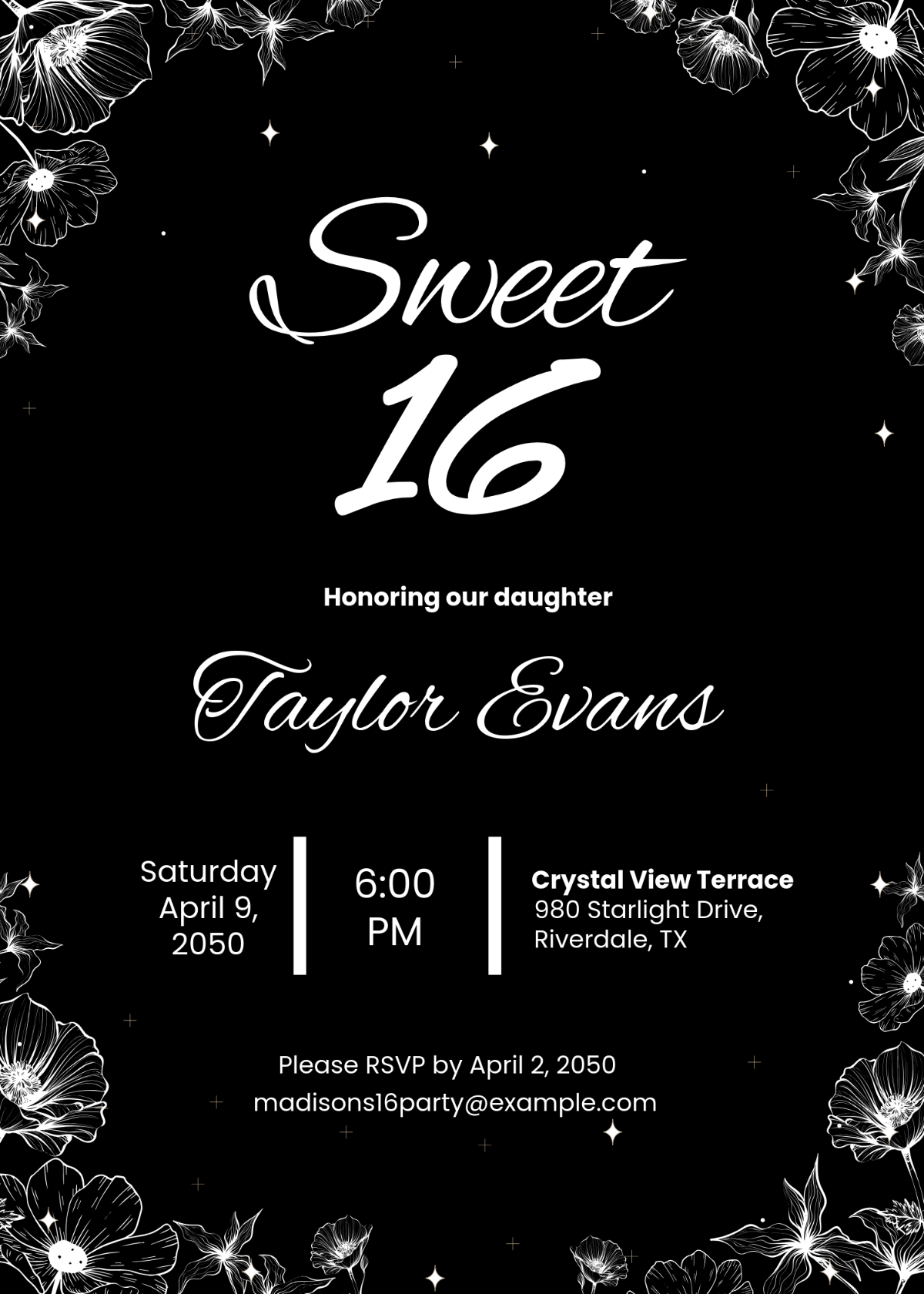 Free Black and White Sweet 16 Invitation Template